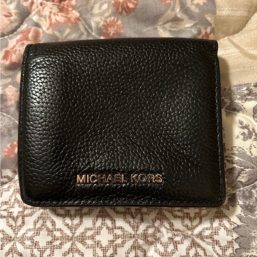 Michael Kors small black pebbled leather wallet